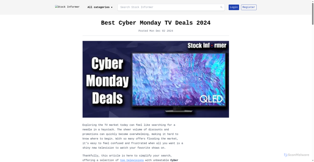 Security scan screenshot of https://www.stockinformer.com/article/best-tv-deals-televisions