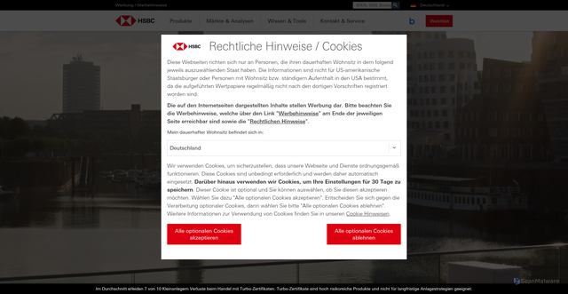 Security scan screenshot of https://www.hsbc-zertifikate.de
