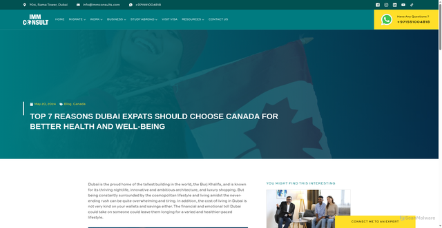 Security scan screenshot of https://www.immconsults.com/blog/cost-of-living-in-dubai-vs-canada/