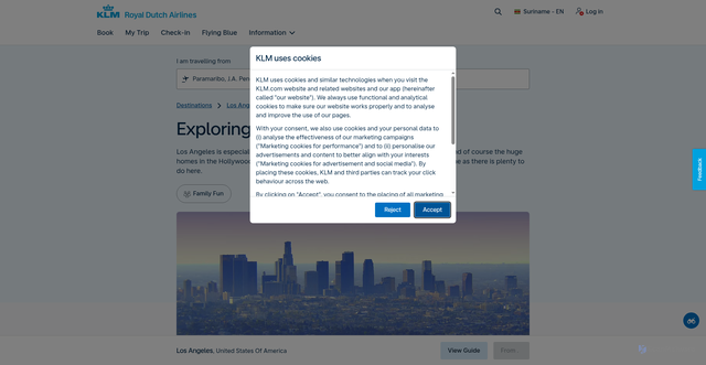Security scan screenshot of https://www.klm.sr/en/travel-guide/inspiration/exploring-downtown-la