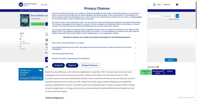 Security scan screenshot of https://www.tandfonline.com/doi/full/10.1080/19376529.2024.2403087