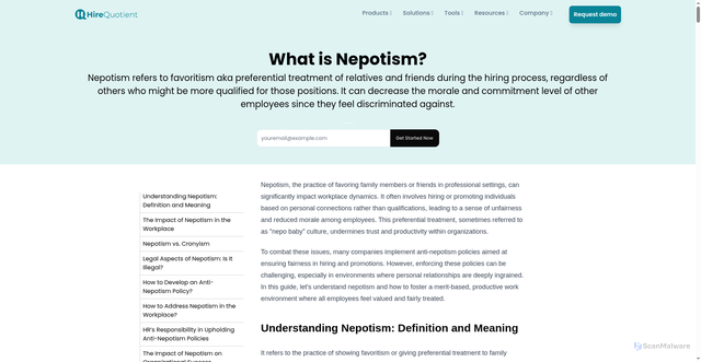 Security scan screenshot of https://www.hirequotient.com/hr-glossary/what-is-nepotism