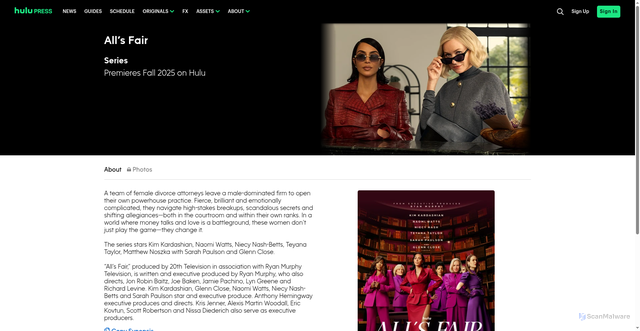 Security scan screenshot of https://press.hulu.com/shows/alls-fair/