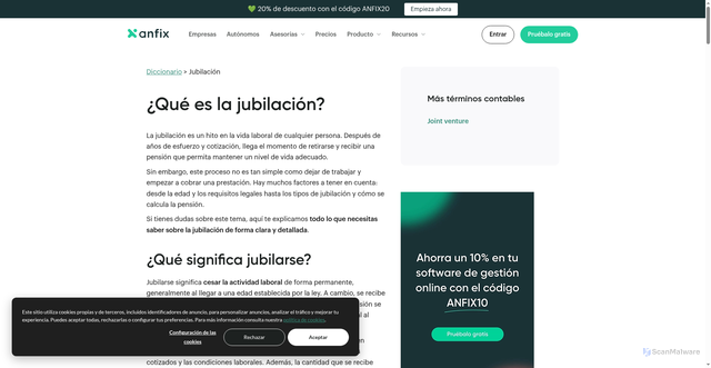 Security scan screenshot of https://www.anfix.com/diccionario/jubilacion