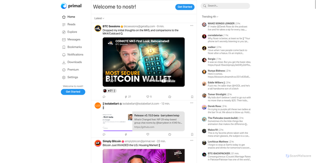 Security scan screenshot of https://primal.net