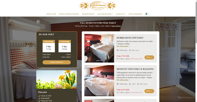 Security scan screenshot of https://booking.tallbergsgarden.se/accommodation/specific-package/pask-paket?channelid=c4e59dd4-76fe-4c3b-a630-29e37a9bf1e2&roomconfig=a2&year=2026&month=4&day=3&staylength=2&allpackages=true&packageid=22c92fd2-318a-4d3c-8055-7eb3708d3969