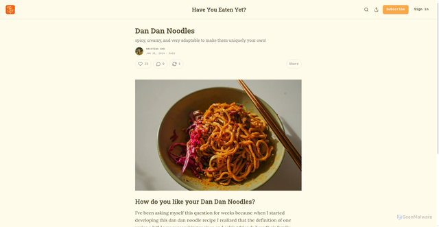 Security scan screenshot of https://eatchofood.substack.com/p/dan-dan-noodles