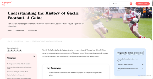 Security scan screenshot of https://www.superprof.ie/blog/gaelic-football/