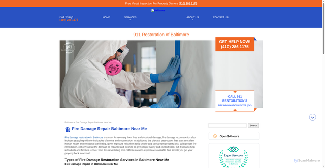 Security scan screenshot of https://www.911restorationbaltimore.com/fire-damage-restoration-baltimore/