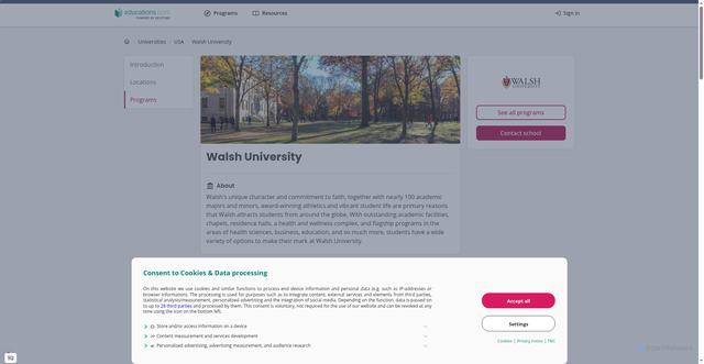 Security scan screenshot of https://www.educations.com/institutions/walsh-university