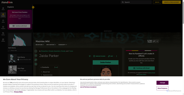 Security scan screenshot of https://mazniac.fandom.com/wiki/Jaida_Parker