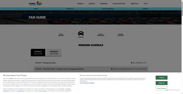 Security scan screenshot of https://www.phoenixraceway.com/fanguide/