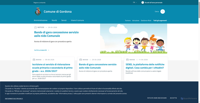 Security scan screenshot of https://www.comune.gordona.so.it