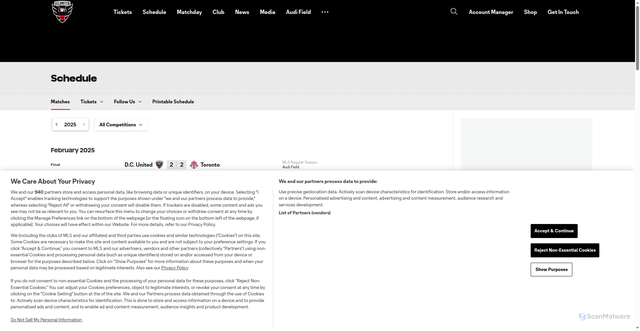 Security scan screenshot of https://www.dcunited.com/schedule/matches