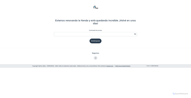 Security scan screenshot of https://opticaabdo.com/account/reset