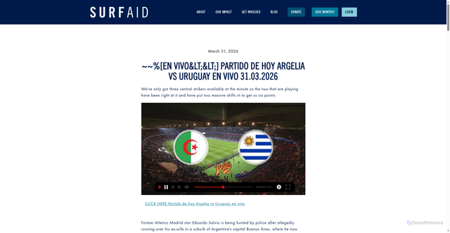 Security scan screenshot of https://surfaid.org/liz-mike/posts/en-vivo-partido-de-hoy-argelia-vs-uruguay-en-vivo-31032026