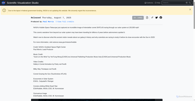 Security scan screenshot of https://svs.gsfc.nasa.gov/14882/