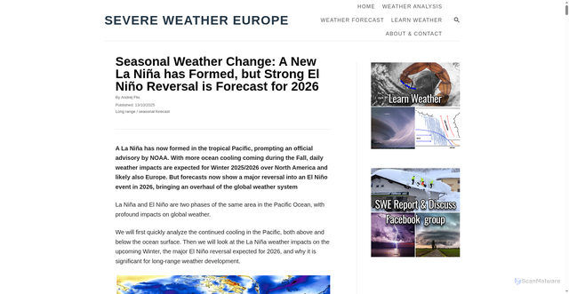 Security scan screenshot of https://www.severe-weather.eu/long-range-2/la-nina-has-formed-winter-2025-2026-latest-impacts-el-nino-reversal-united-states-canada-europe-fa/