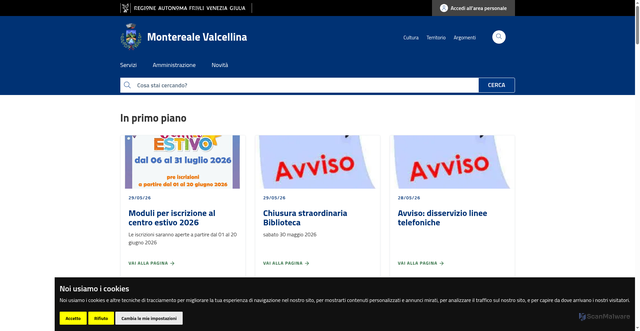 Security scan screenshot of https://www.comune.monterealevalcellina.pn.it/