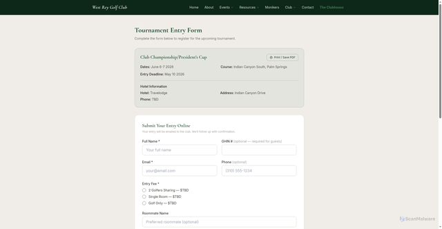 Security scan screenshot of https://westrey-golf-club.pages.dev/tournament/entry/