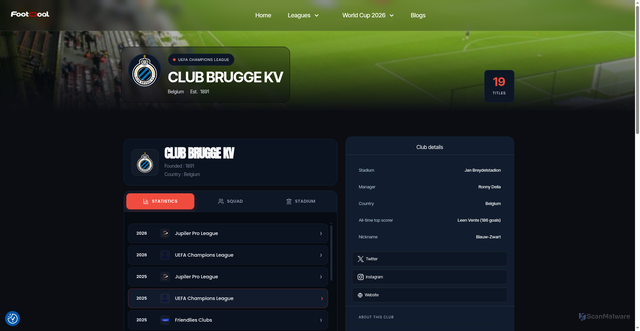 Security scan screenshot of https://www.footgoal.co/team/club-brugge-kv