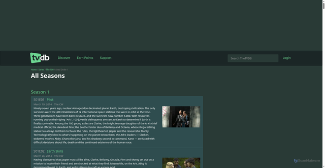 Security scan screenshot of https://thetvdb.com/series/the-100/allseasons/official