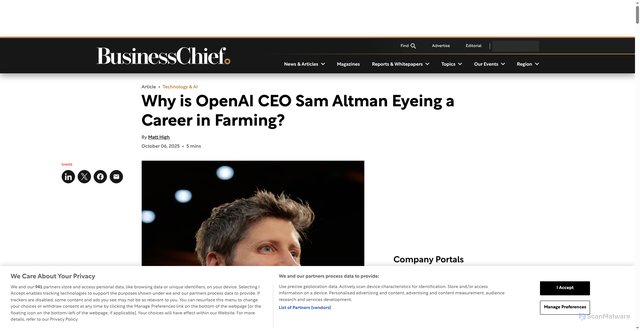 Security scan screenshot of https://businesschief.com/news/why-is-openai-ceo-sam-altman-eyeing-a-career-in-farming