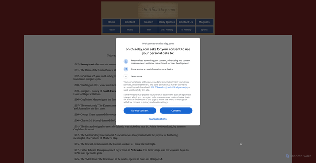 Security scan screenshot of https://on-this-day.com/onthisday/thedays/alldays/dec12.htm