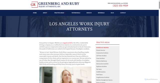Security scan screenshot of https://www.greenbergrubylaw.com/los-angeles-work-injury-lawyer