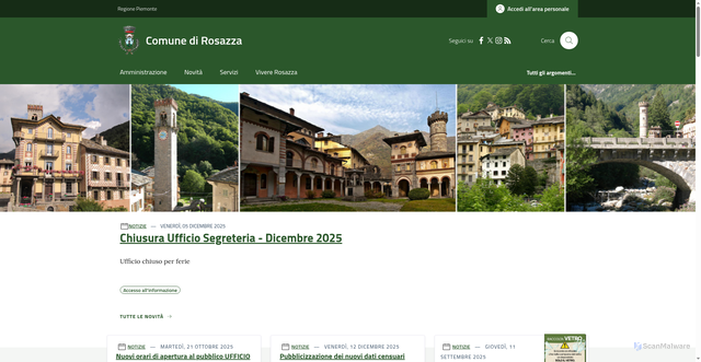 Security scan screenshot of https://www.comune.rosazza.bi.it/