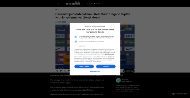Security scan screenshot of https://footmundo.co.uk/inter-miami-transfer-news-casemiro-mls-lionel-messi/