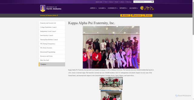 Security scan screenshot of https://www.una.edu/fsl/chapters/kappa-alpha-psi-fraternity-inc.html