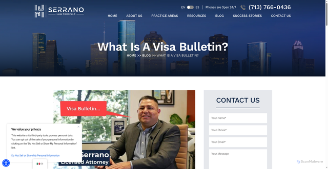 Security scan screenshot of https://serranopllc.com/blog/what-is-a-visa-bulletin/