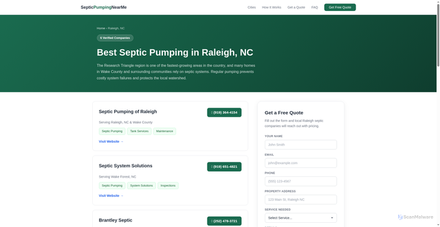 Security scan screenshot of https://findsepticpumping.pages.dev/raleigh-nc