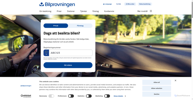 Security scan screenshot of https://www.bilprovningen.se/