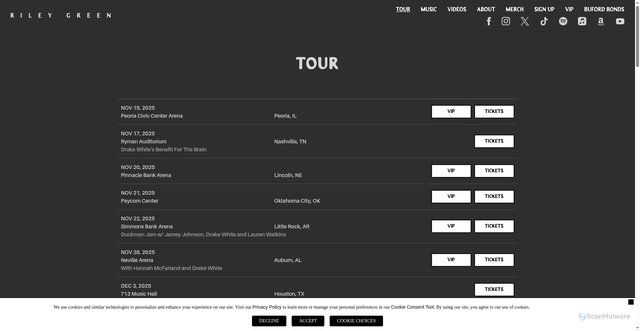 Security scan screenshot of https://www.rileygreenmusic.com/tour/
