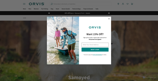 Security scan screenshot of https://www.orvis.com/samoyed.html