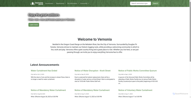 Security scan screenshot of https://www.vernonia-or.gov/