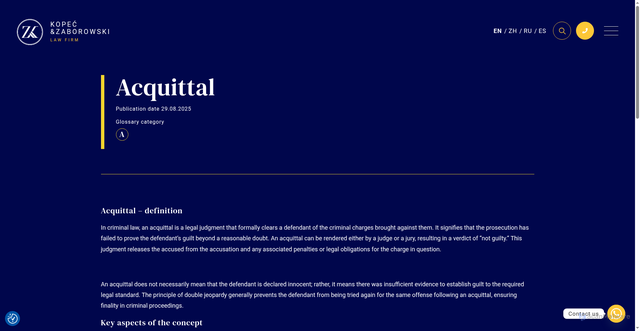 Security scan screenshot of https://criminallawpoland.com/glossary/acquittal/