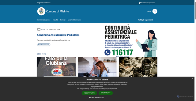 Security scan screenshot of https://www.comune.misinto.mb.it/it