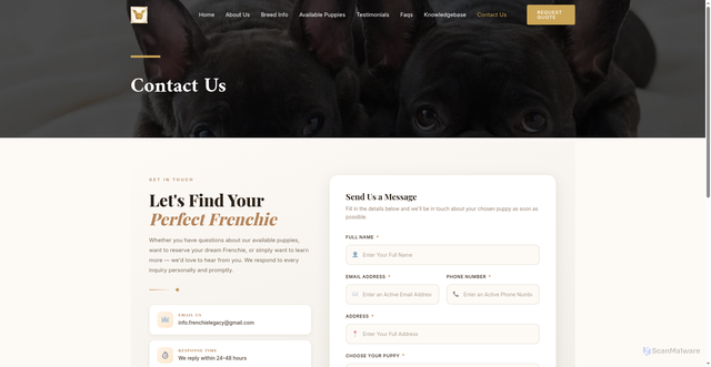 Security scan screenshot of https://frenchielegacy.com/contact-us/
