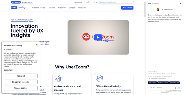 Security scan screenshot of https://userzoom.com