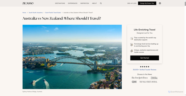 Security scan screenshot of https://www.zicasso.com/a/australia-vs-new-zealand