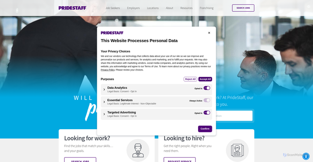 Security scan screenshot of https://pridestaff.com/