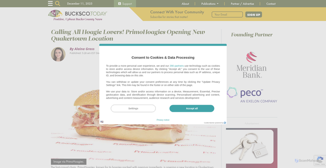Security scan screenshot of https://bucksco.today/2025/12/primohoagies-quakertown/