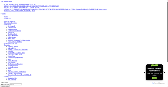 Security scan screenshot of https://www.cityofsanaugustinetx.gov/