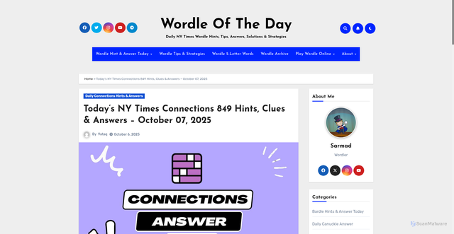 Security scan screenshot of https://wordleofthe.day/todays-ny-times-connections-849-hints-clues-answers-october-07-2025/