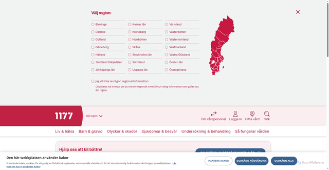 Security scan screenshot of https://www.1177.se/