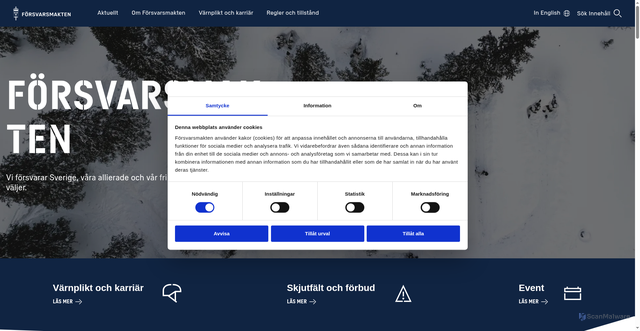 Security scan screenshot of https://www.forsvarsmakten.se/sv/