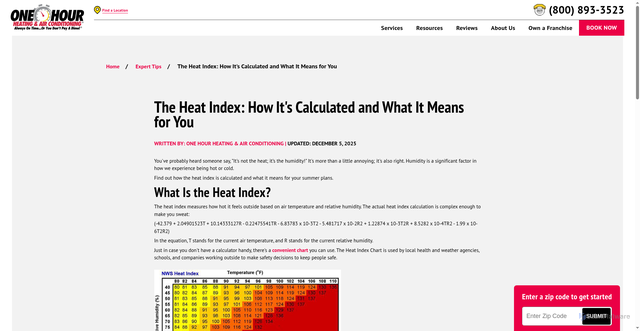 Security scan screenshot of https://www.onehourheatandair.com/expert-tips/home-life/the-heat-index-how-its-calculated-and-what-it-me/